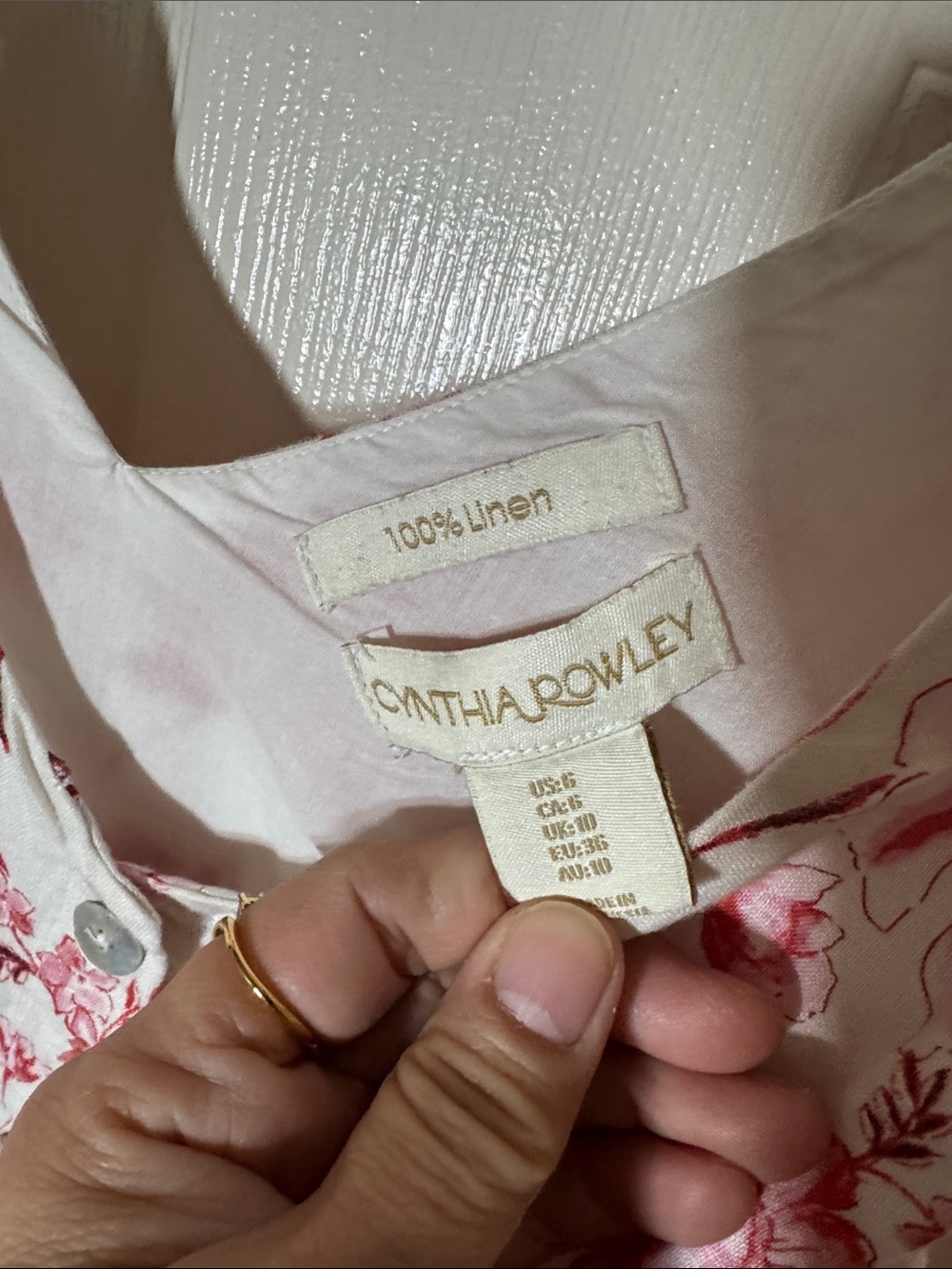 Cynthia Rowley Red Floral Linen Button-Front Dress Pockets Sz 6 - Picture 2 of 5